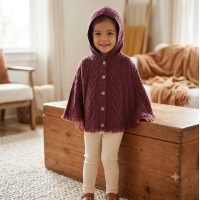 E07933B: Girls Knitted, Hooded Poncho & Ribbed Legging Outfit (2-5 Years)